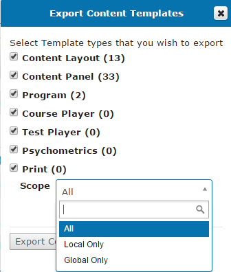 Export Content Templates form