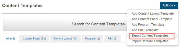 Export Content Templates menu