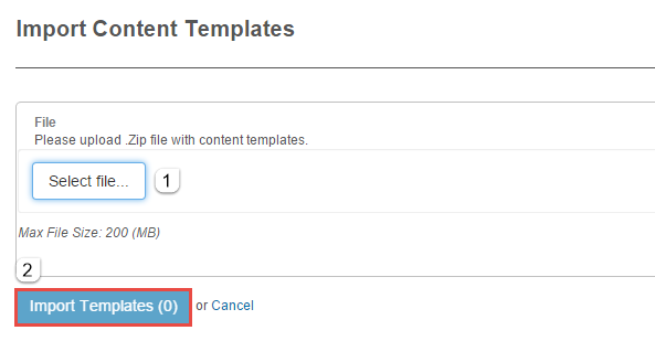 Import Content Templates form