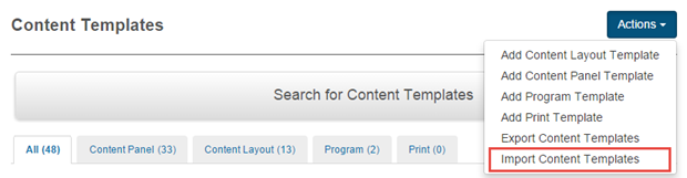 Import Content Templates menu