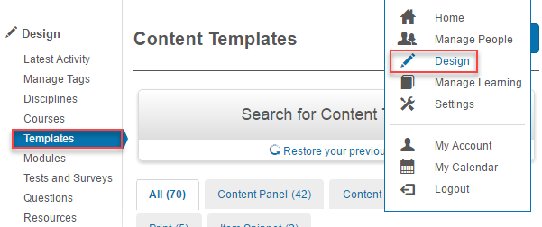 Templates screen