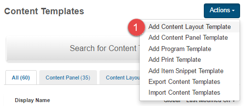 Add Content Layout Template menu