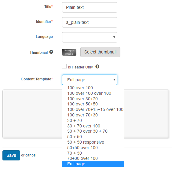 Content layout templates listed when adding a page