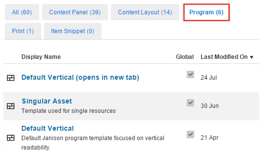 Program templates tab