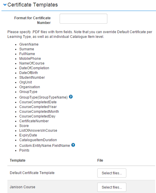 Certificate template setting