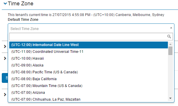 Time Zone section