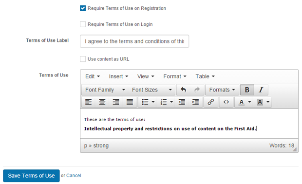Terms of Use editor