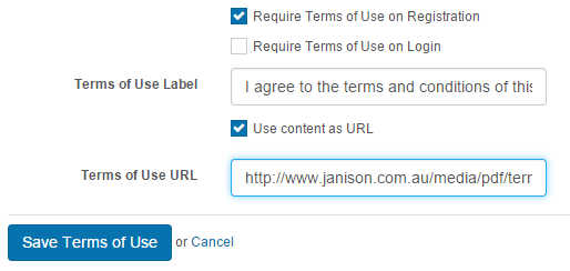 Terms of Use URL field