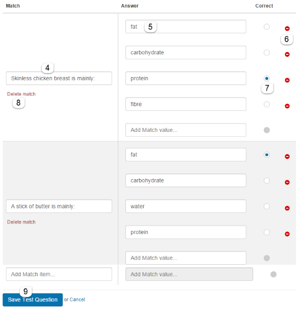Match question form