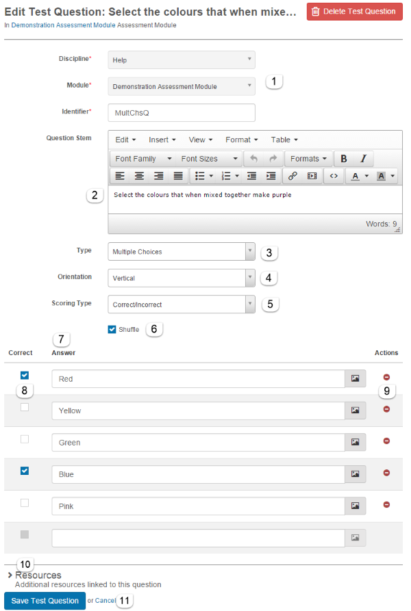 Multiple Choices form