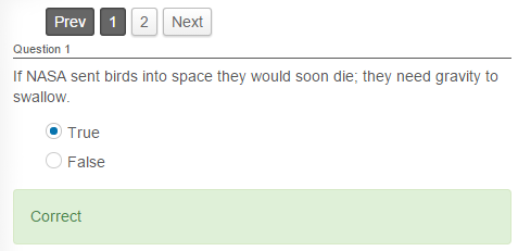 Quiz with Pagination panel