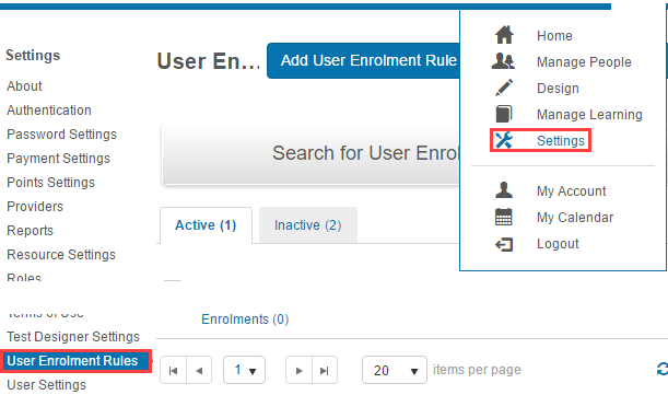 User enrolment rules list