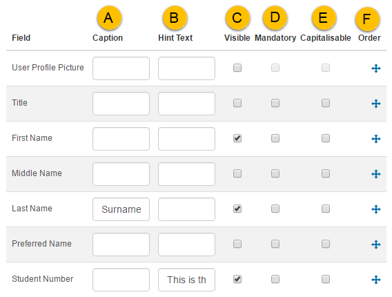 Field configuration columns