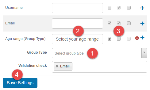 Group type on registration