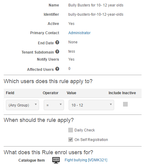 User enrolment rule for group