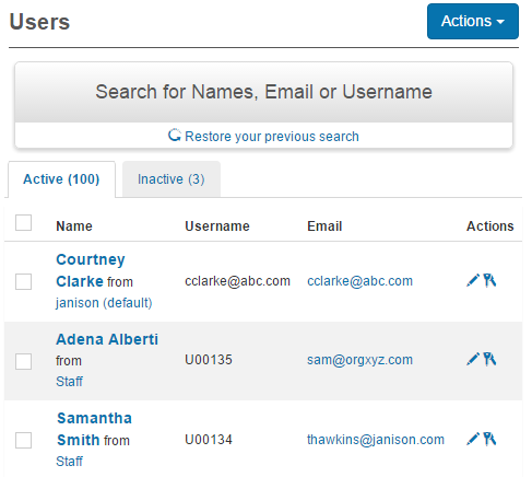 Users list example