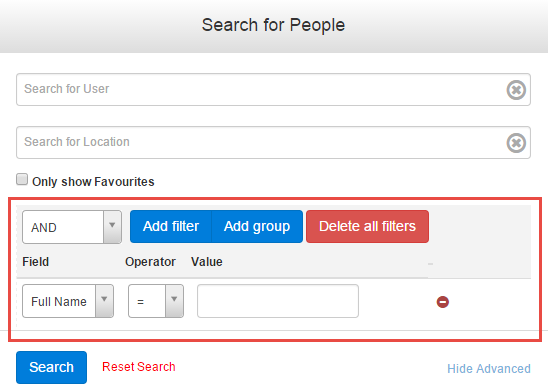 Advanced search section