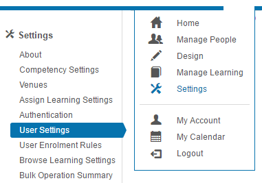 User Settings screen