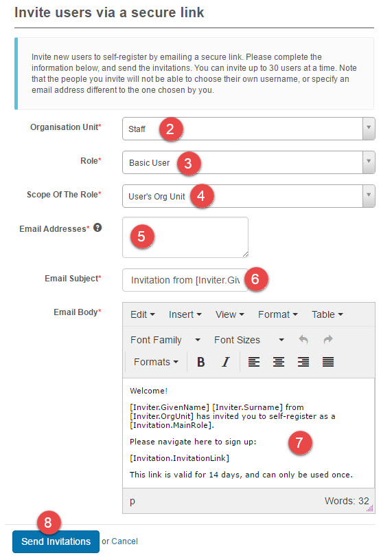Invite users form