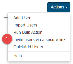 Invite users via secure link menu