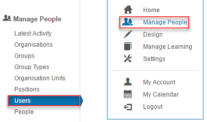 Users list showing the Manage People > Users screen