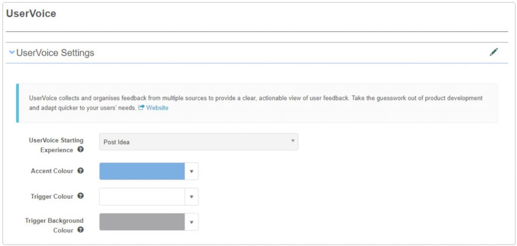 UserVoice Settings screen