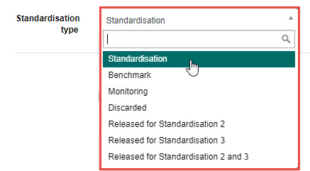 Standardisation type drop-down