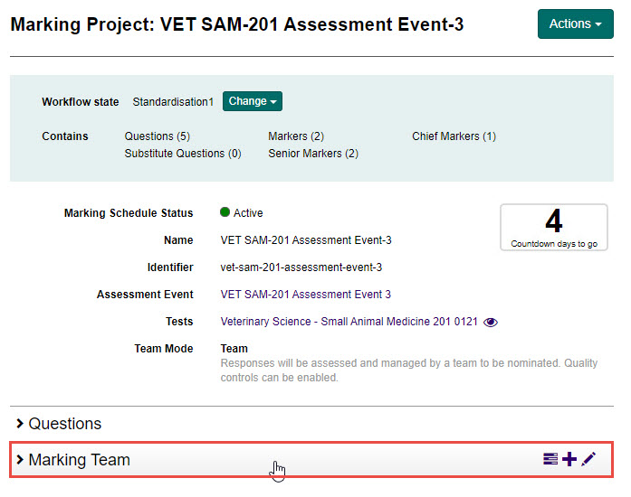 Marking Team expandable section