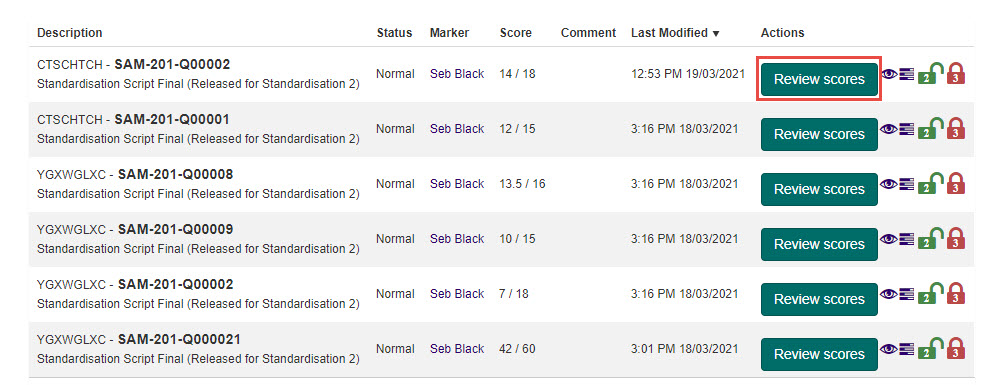 Review scores button
