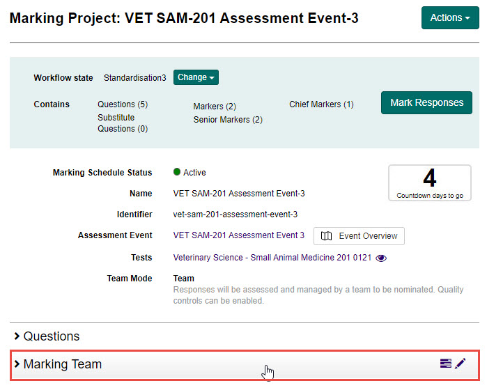 Marking Team expandable section