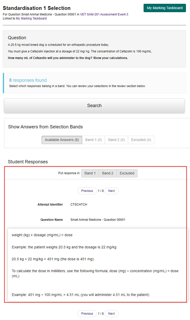 S1 Selection – band assignment screen