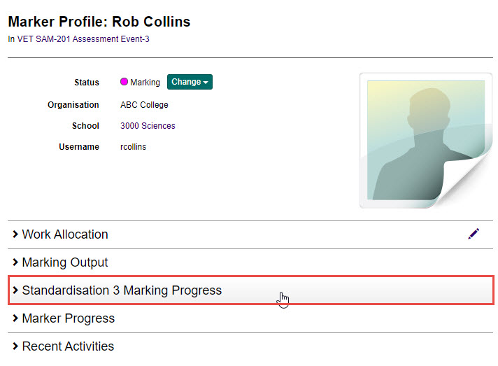 S3 Marking Progress expandable section