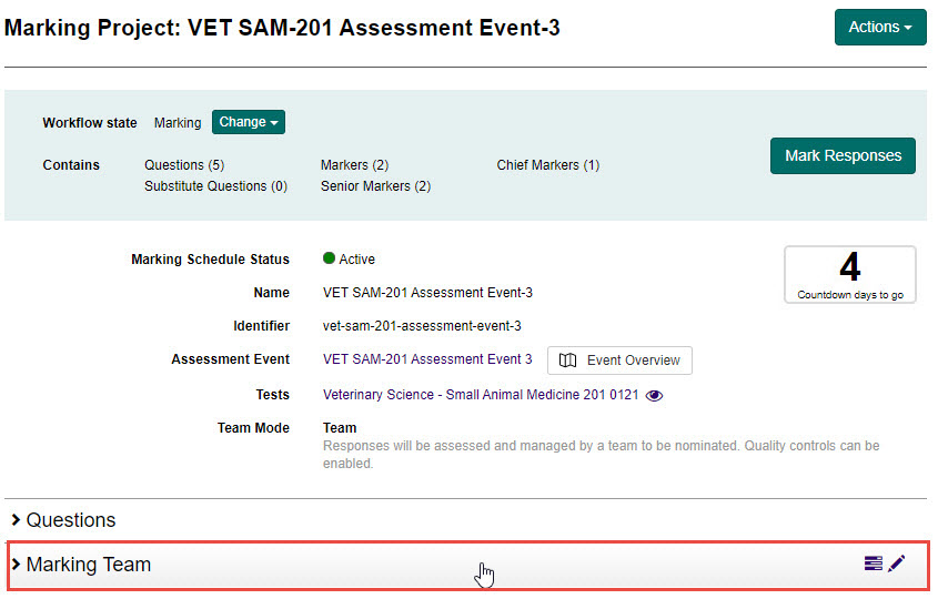 Marking Team expandable section