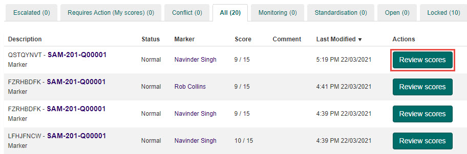 Review scores button
