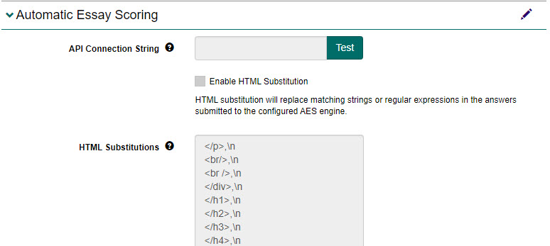 Automatic essay scoring settings
