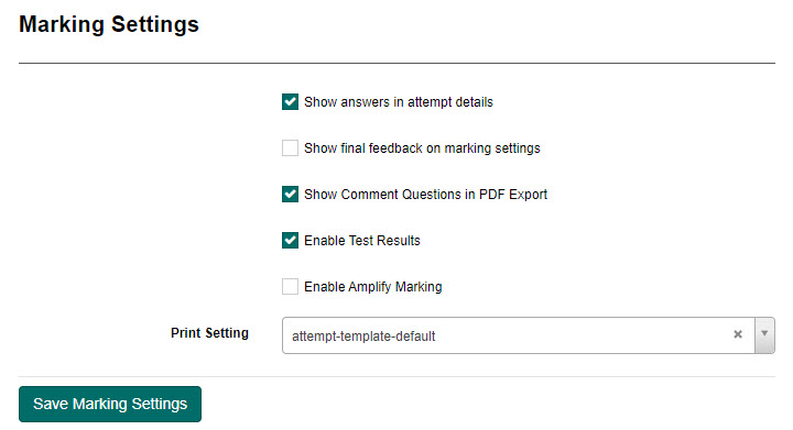 Marking Settings screen