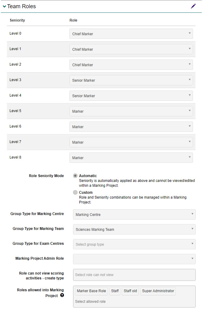Team roles settings