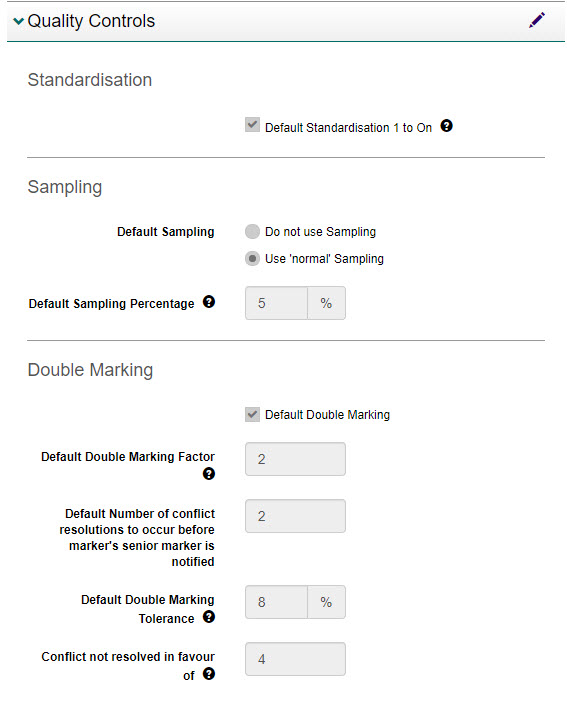 Quality controls settings