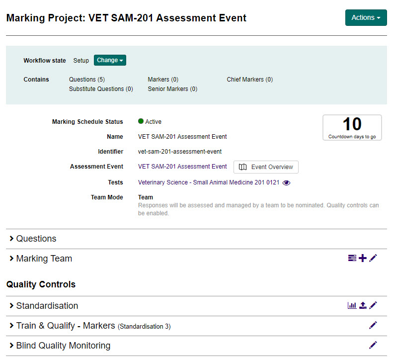 Marking project overview screen