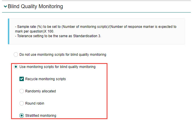 Stratified monitoring option selected