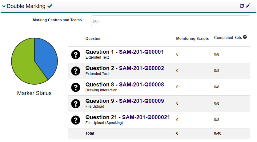 Double marking section of the Marking Project screen