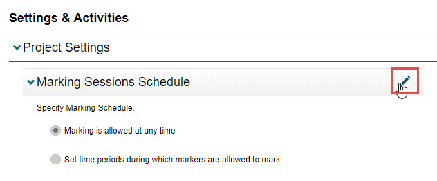Project Settings with Marking Sessions Schedule section