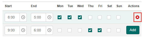 Delete scheduled time using the X button