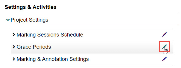 Project Settings section showing Grace Periods edit icon