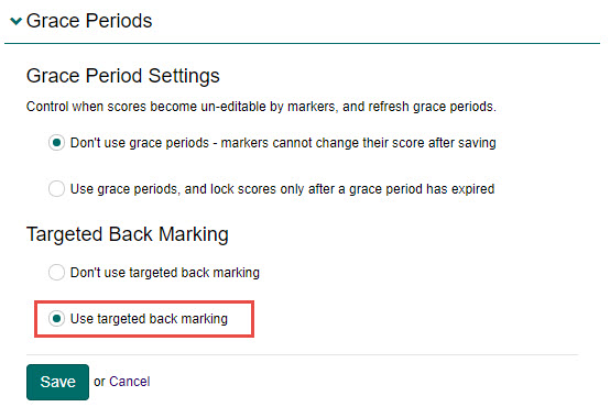 Use targeted back marking option selected