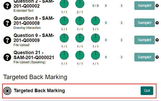 Targeted back marking section at bottom of My Marking Taskboard
