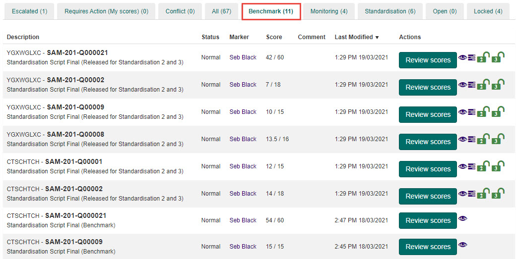 Benchmark tab showing benchmark scripts