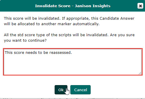 Enter reason for invalidation dialog