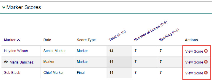View Score link in Marker Scores section