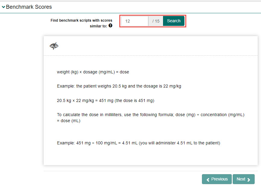 Benchmark Scores section with search field